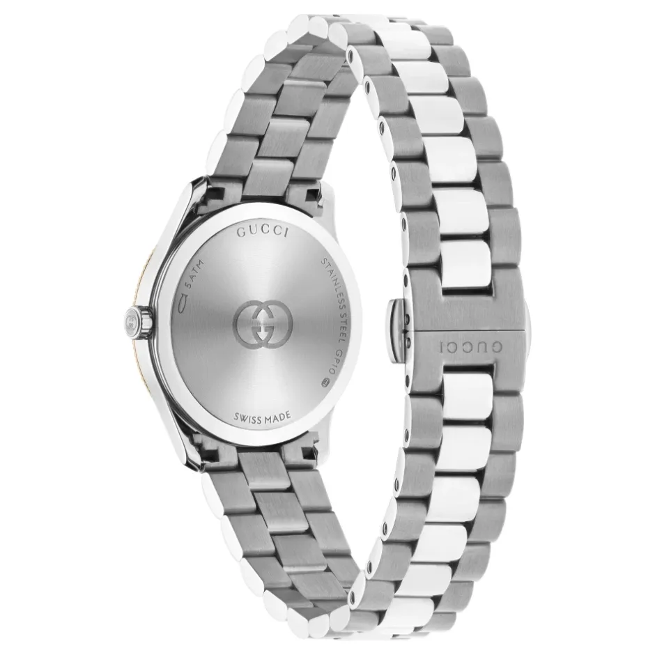 Best 29 mm rustfrit stålkasse, lyserød guldbelagt bezel, sølvskive, rustfrit stålarmbånd, kvartsbevægelse Dame Ure