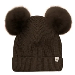 Clearance Alpaka Pompom Strikket Hat Mørke Børn Huer & Kasketter