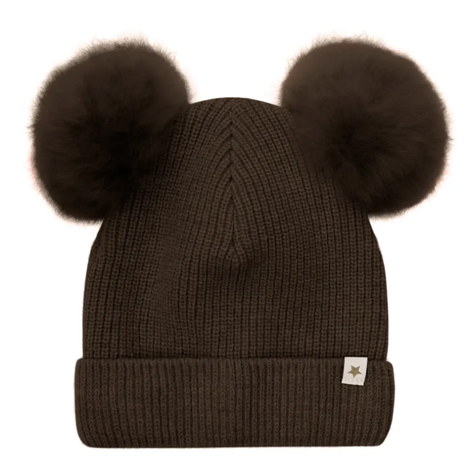 Clearance Alpaka Pompom Strikket Hat Mørke Børn Huer & Kasketter