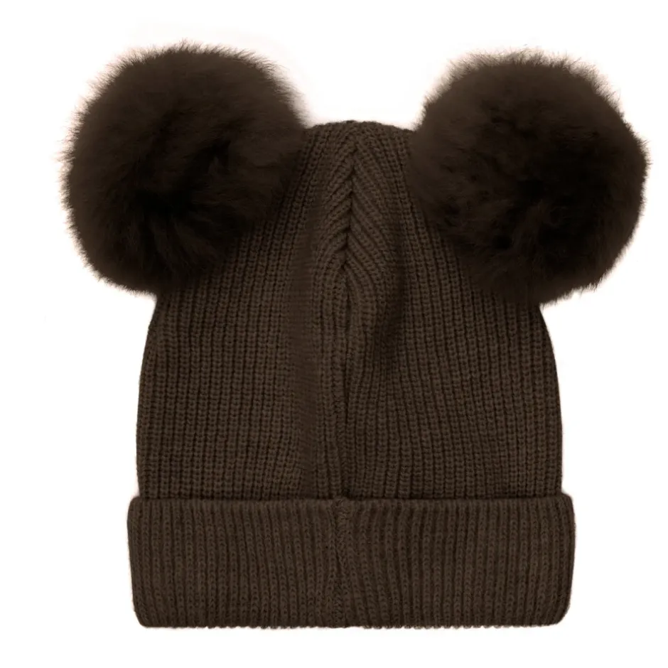 Clearance Alpaka Pompom Strikket Hat Mørke Børn Huer & Kasketter