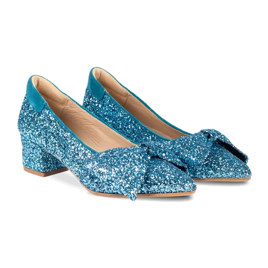 Sale - Pump Med Sløjfe, 1550 - Aqua Glitter / Aqua Dame Pumps|Stiletter