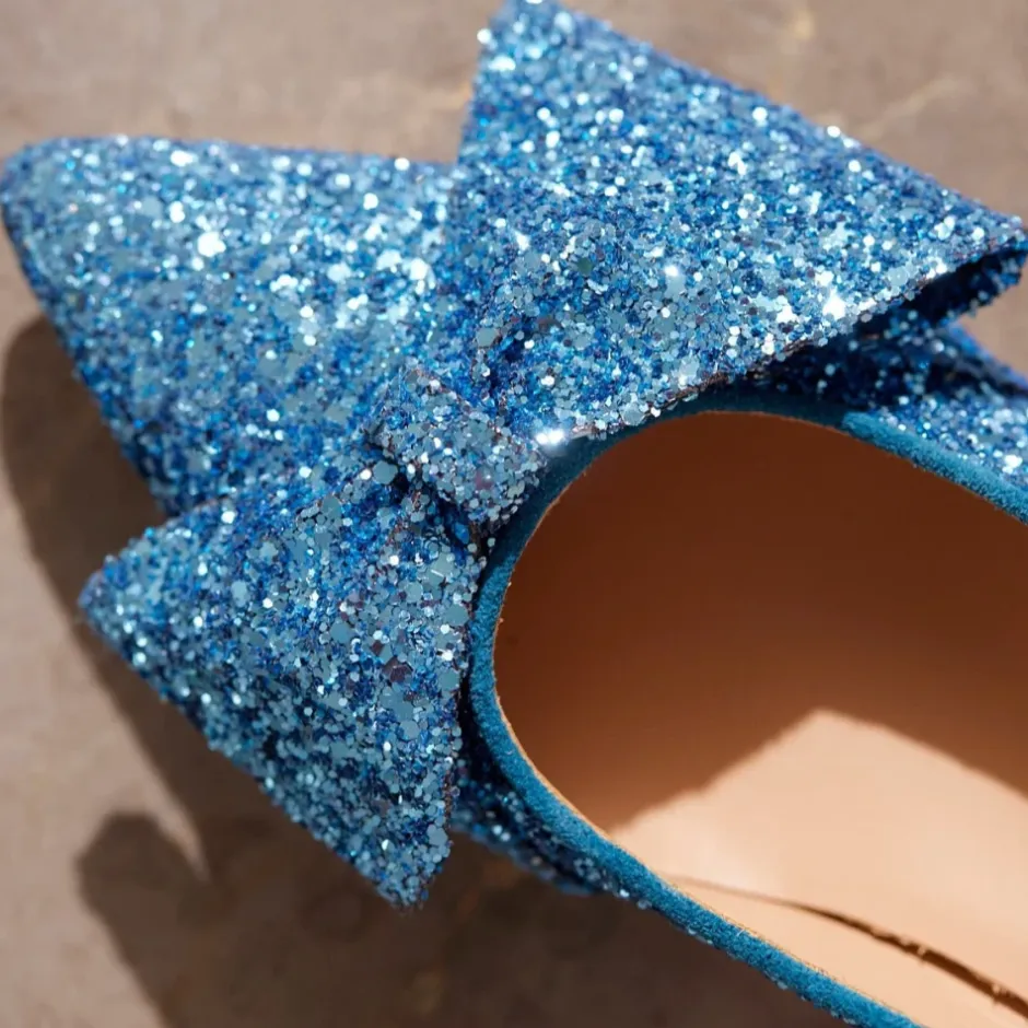 Sale - Pump Med Sløjfe, 1550 - Aqua Glitter / Aqua Dame Pumps|Stiletter