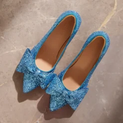 Sale - Pump Med Sløjfe, 1550 - Aqua Glitter / Aqua Dame Pumps|Stiletter