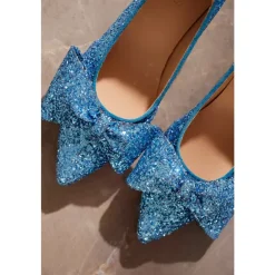 Sale - Pump Med Sløjfe, 1550 - Aqua Glitter / Aqua Dame Pumps|Stiletter