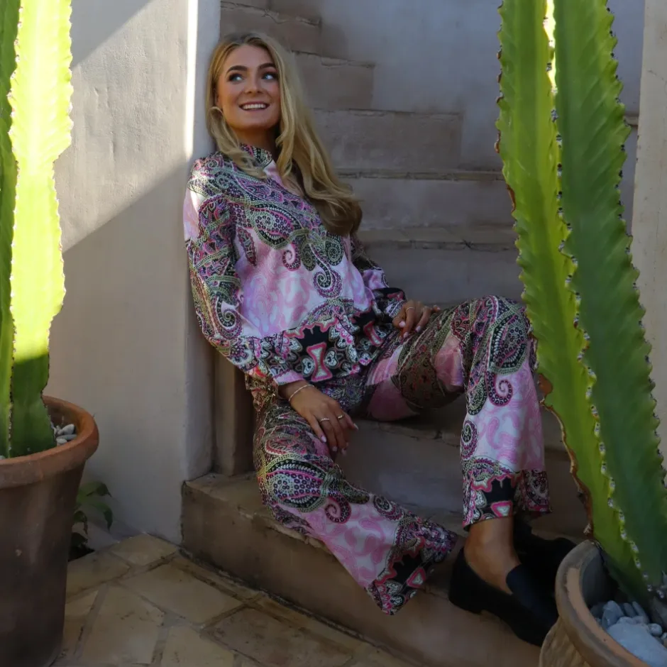 Discount Blomstret Paisley LS Skjorte i Pink Dame Bluser & Skjorter