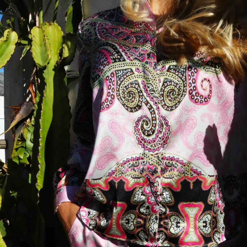 Discount Blomstret Paisley LS Skjorte i Pink Dame Bluser & Skjorter