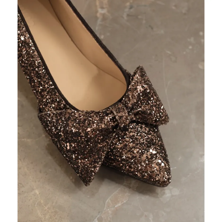 Clearance Glitter Pump med Sløjfe Dame Pumps|Stiletter