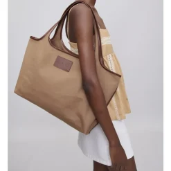 Discount Canvas Læder Trim Tote Taske Dame Indkøbstasker
