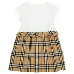 Outlet Check Trim Stretch Cotton Dress Børn Kjoler & Nederdele