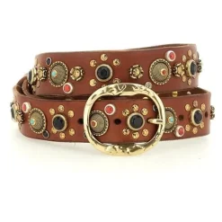 Cintura H3.5 Pelle Vacchetta con Borchie e Strass Dame Bælter