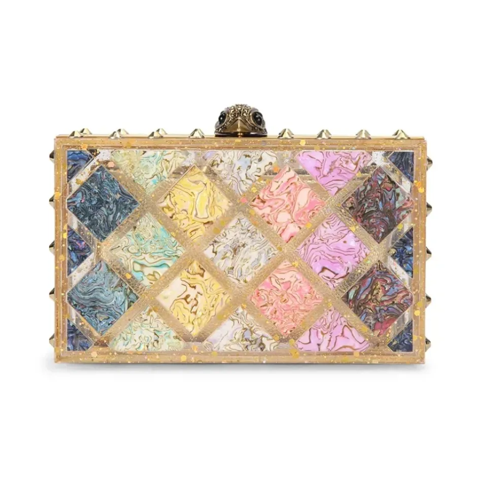 Clearance Crystal Quilt Box Clutch Dame Clutch