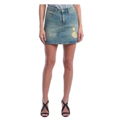Sale Denim Mini Nederdel med Distressed Effekt Dame Nederdele