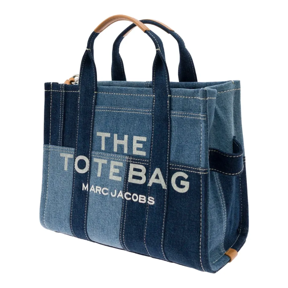 Clearance Denim Tote Taske med Logo Print Dame Indkøbstasker