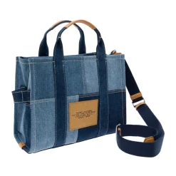 Clearance Denim Tote Taske med Logo Print Dame Indkøbstasker