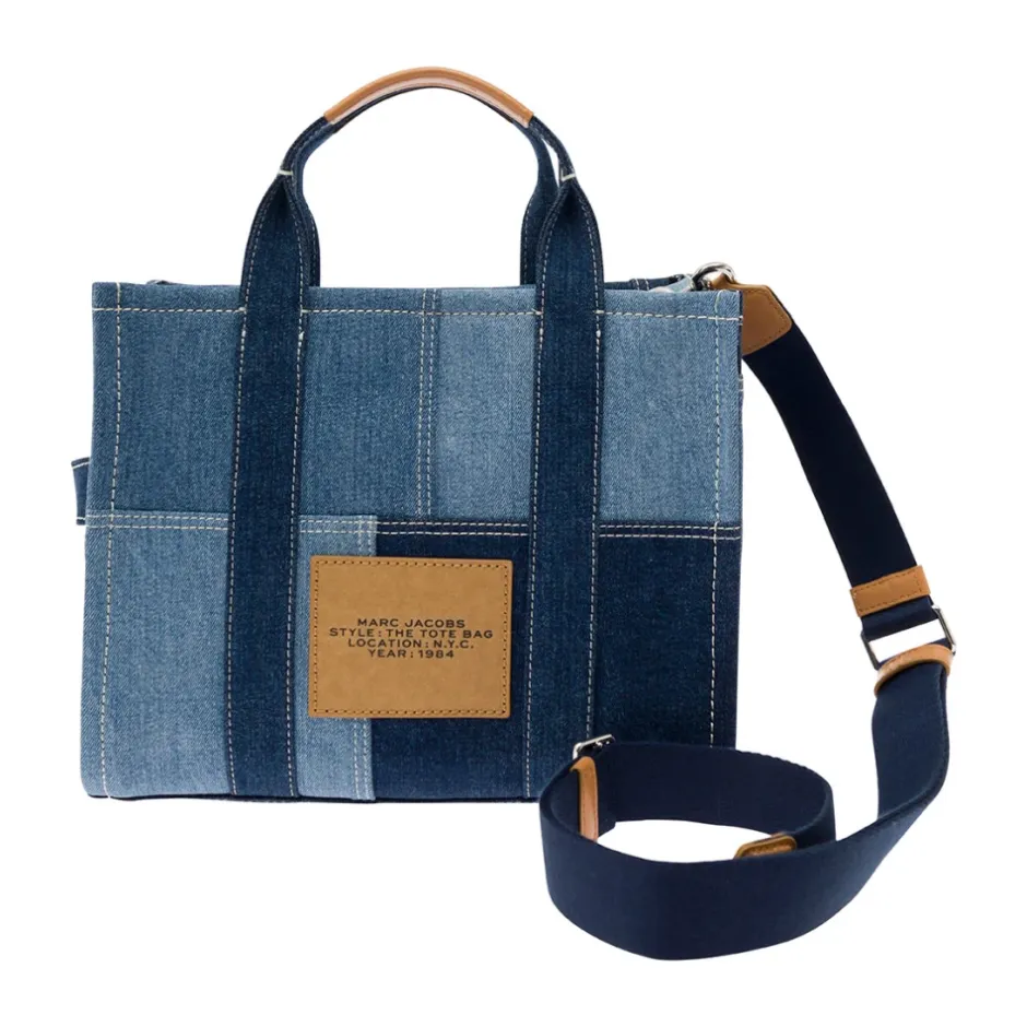 Clearance Denim Tote Taske med Logo Print Dame Indkøbstasker