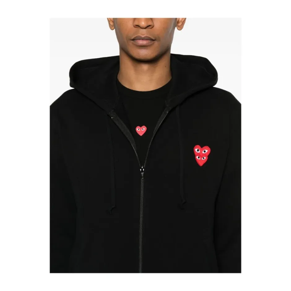 Best Double Red Heart Zip Hoodie Trøjer
