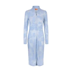 Outlet Elegant Ruched Turtleneck Kjole med Lynlås Dame Kjoler