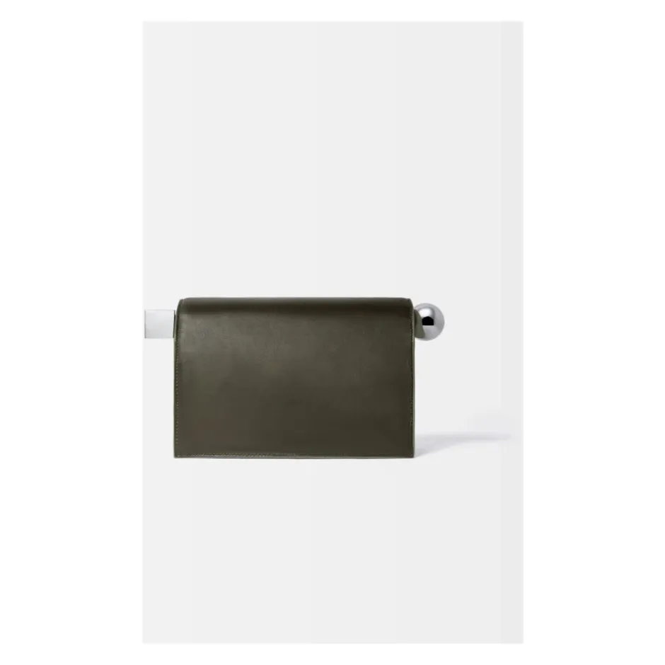 Sale Firkantet Rund Clutch Taske Mørk Khaki Dame Clutch