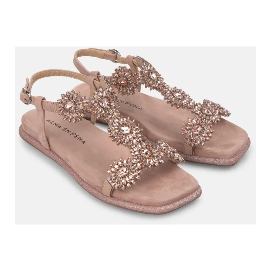 Flad sandal med rhinsten Dame Sandaler