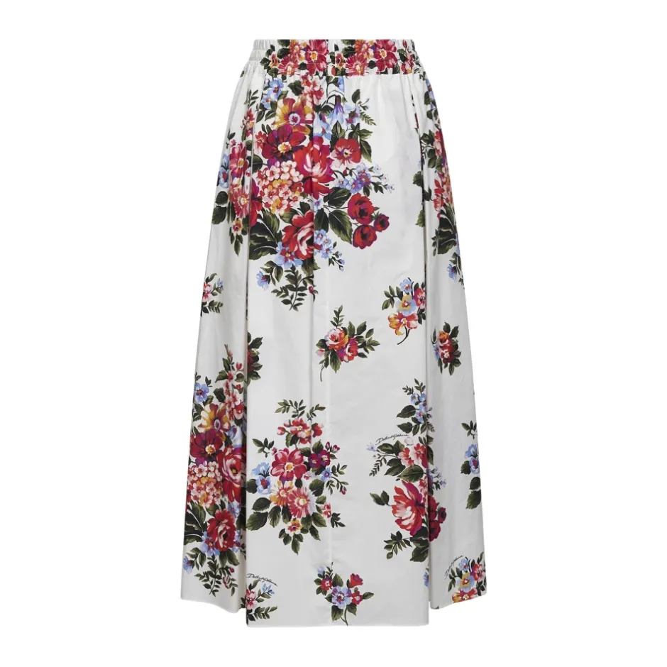 New Flower Bouquet Print Poplin Lang Nederdel Dame Nederdele
