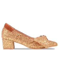 Glitter Bow Pumps - Mandarin Glitter / Terracotta Dame Pumps|Stiletter