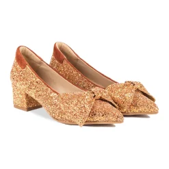 Glitter Bow Pumps - Mandarin Glitter / Terracotta Dame Pumps|Stiletter