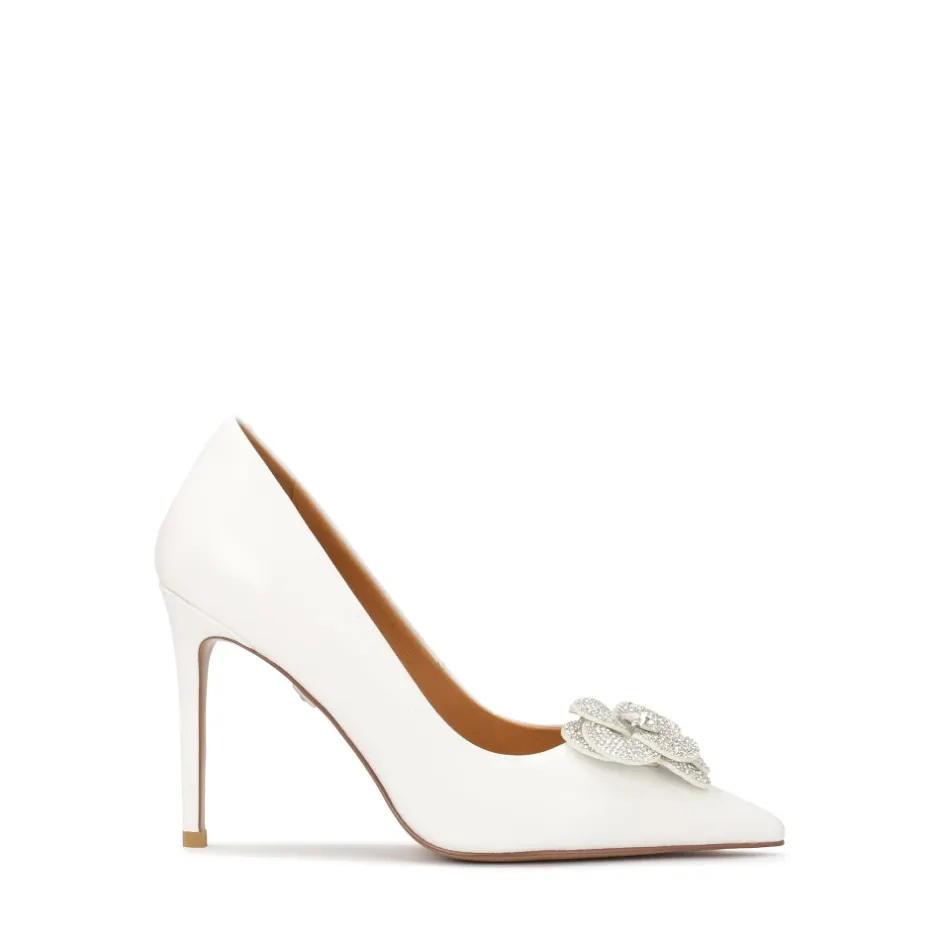 Outlet e læderpumps med glitrende blomst Dame Pumps|Stiletter