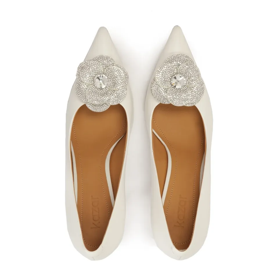 Outlet e læderpumps med glitrende blomst Dame Pumps|Stiletter
