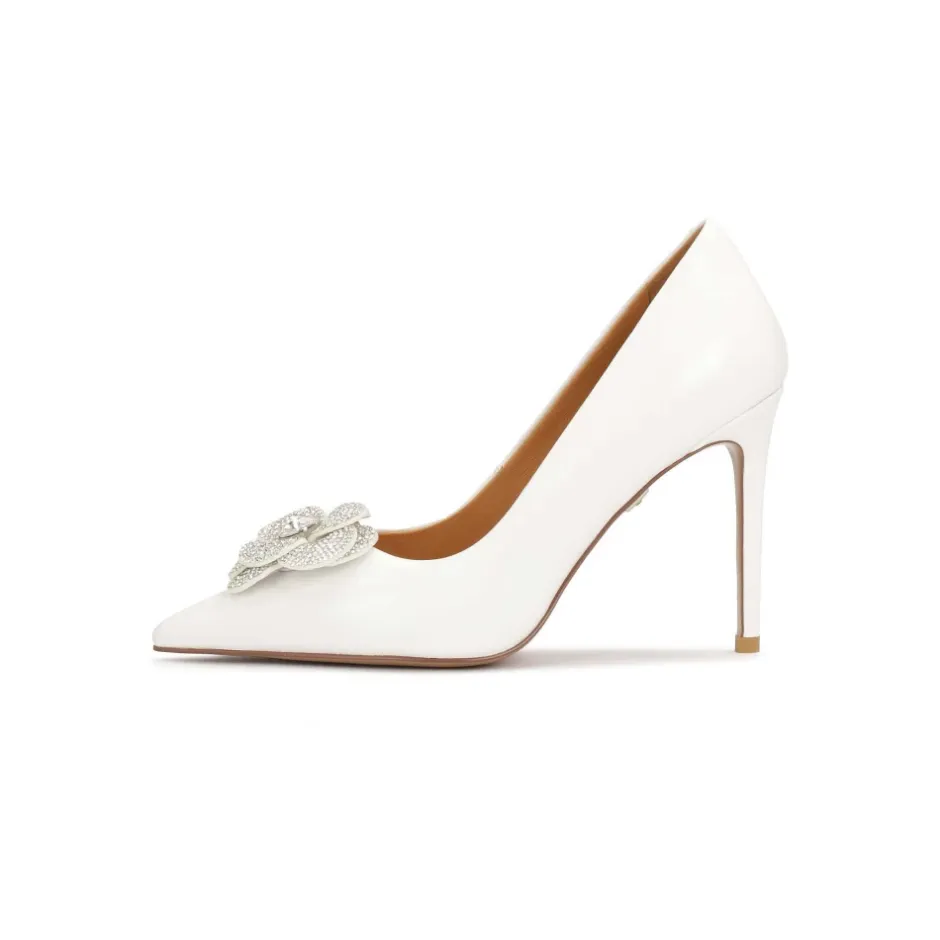 Outlet e læderpumps med glitrende blomst Dame Pumps|Stiletter