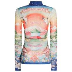 New Japanese Landscape Tennis Print Mock Neck Top T-Shirts & Toppe|Træningstrøjer