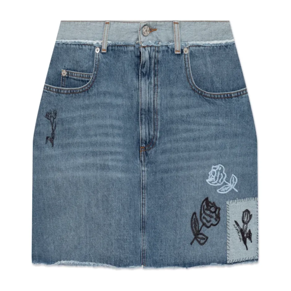 Kort denim nederdel med logo Dame Nederdele