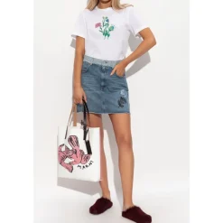 Kort denim nederdel med logo Dame Nederdele
