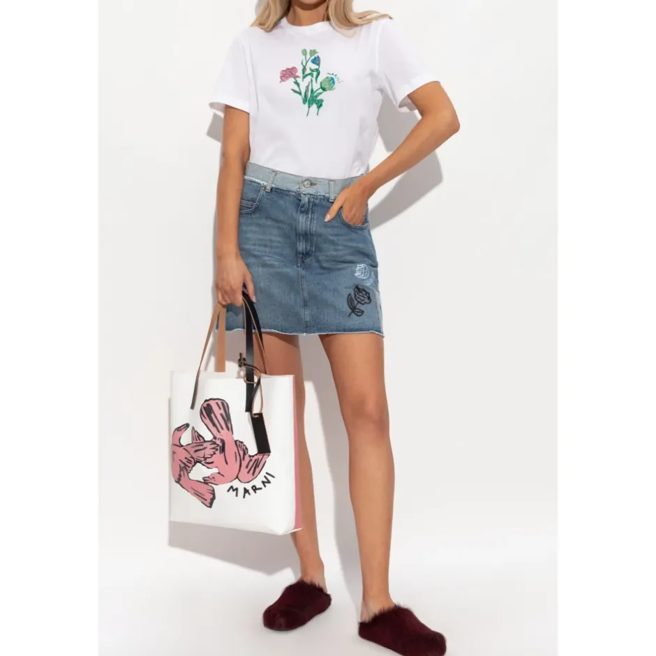 Kort denim nederdel med logo Dame Nederdele