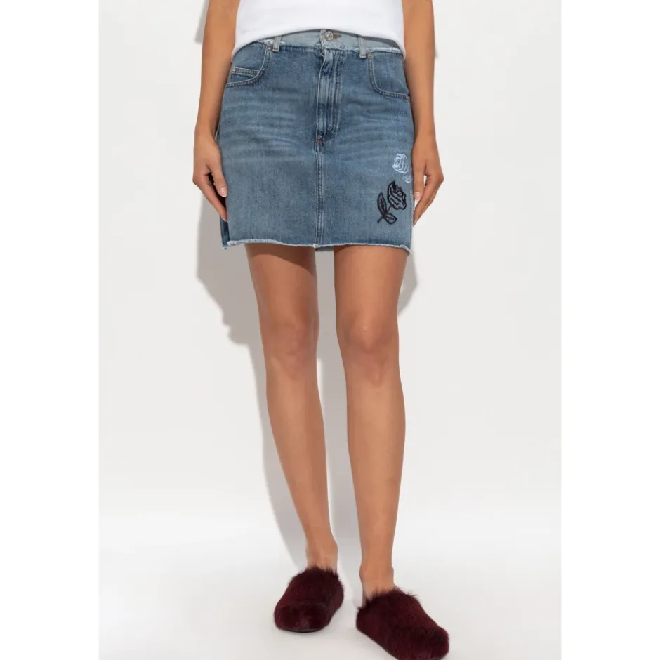 Kort denim nederdel med logo Dame Nederdele
