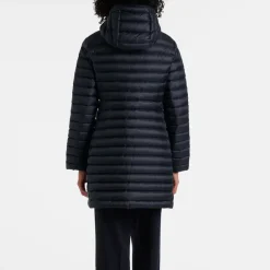 Outlet Lang Hættedunjakke Navy Dame Jakker