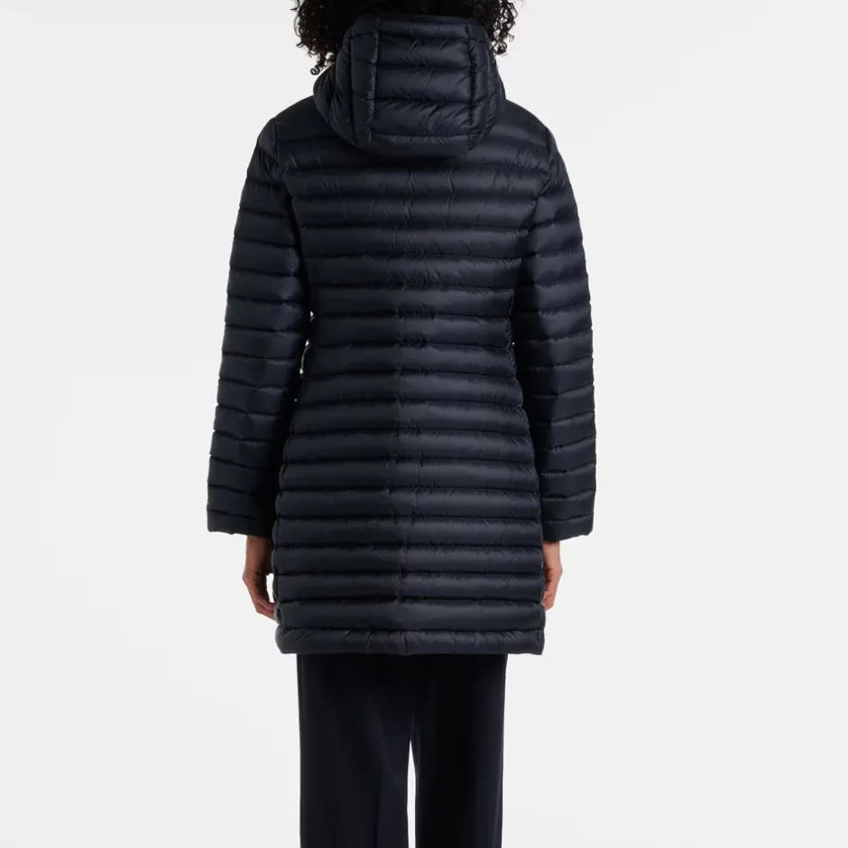 Outlet Lang Hættedunjakke Navy Dame Jakker