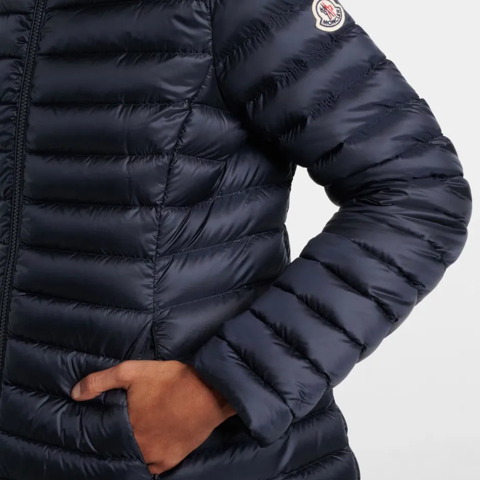 Outlet Lang Hættedunjakke Navy Dame Jakker