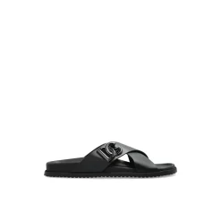 Outlet Læder slides med logo-formet applikation Sandaler