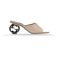 Sale Læder Slip-On Sandaler med Logo Detalje Dame Stiletter