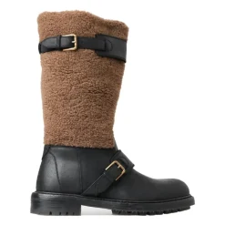 New Luksus Shearling Læder Lange Støvler Vinterstøvler