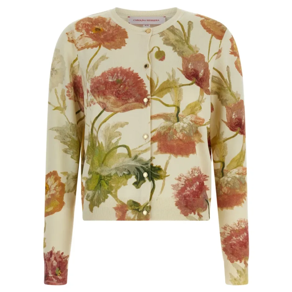 Poppy-Print Cardigan Dame Striktrøjer & Sweatere