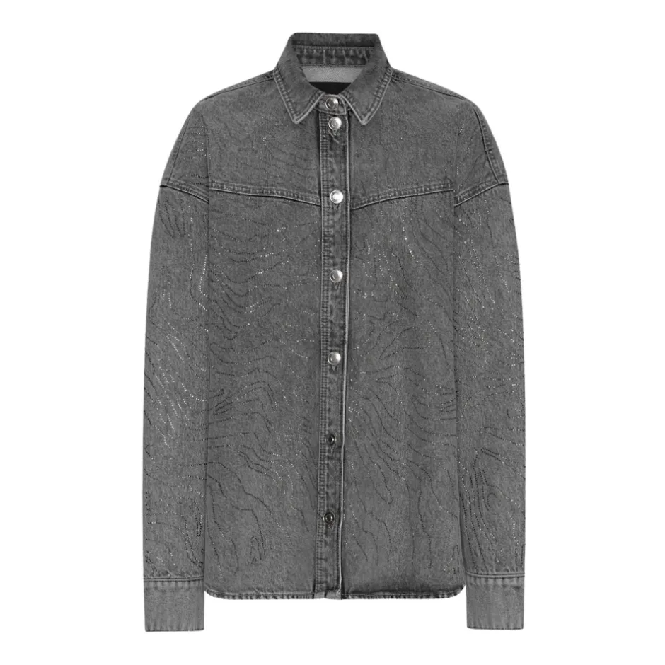 Rhinestone Denim Skjorte Dame Bluser & Skjorter