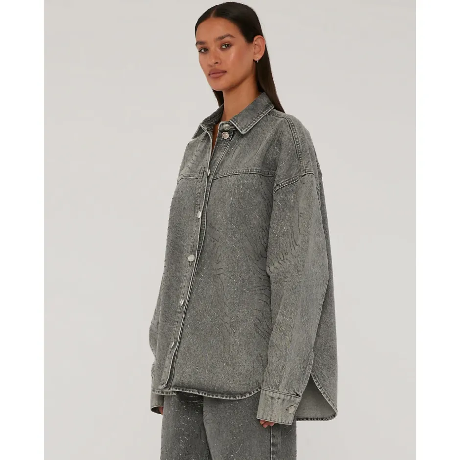 Rhinestone Denim Skjorte Dame Bluser & Skjorter
