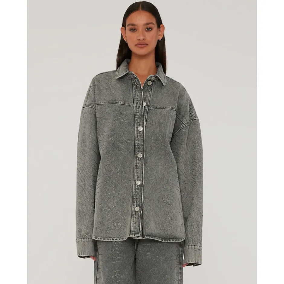 Rhinestone Denim Skjorte Dame Bluser & Skjorter
