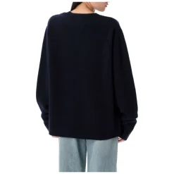 Clearance Ribbet Cashmere Sweater Navy AW25 Dame Striktrøjer & Sweatere
