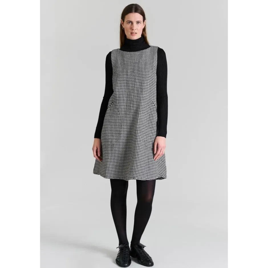 New Ærmeløs Pepita Kjole Sort/Ivory Dame Kjoler