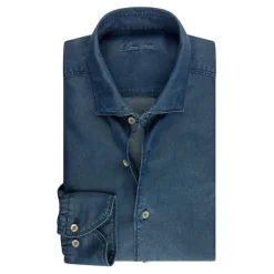 Clearance Slim Fit Denim Skjorte med Cut Away Krave Skjorter