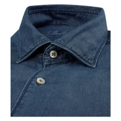 Clearance Slim Fit Denim Skjorte med Cut Away Krave Skjorter