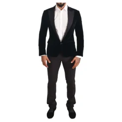 Sale Sort Fløjl To-Delt Jakkesæt, Slim Fit Jakkesæt