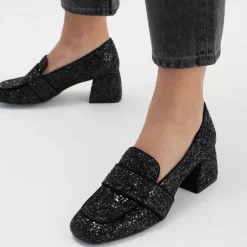 Best Glitter Loafer med 5cm Hæl Dame Pumps|Stiletter